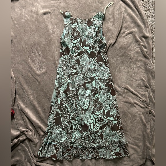 Y2K Dressbarn Teal and Brown Maxi Sleeveless Tiered Dress - Picture 4 of 4